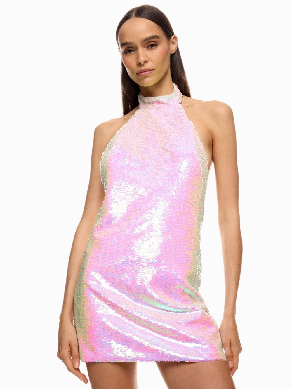 Bronx and Banco Iridescent Pink Sequin Halter Mini